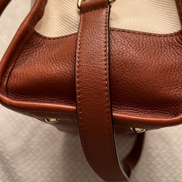 Michael Kors Hamilton Bag Large Blue Stripe Satchel Creme Leather Trim - Picture 7 of 13